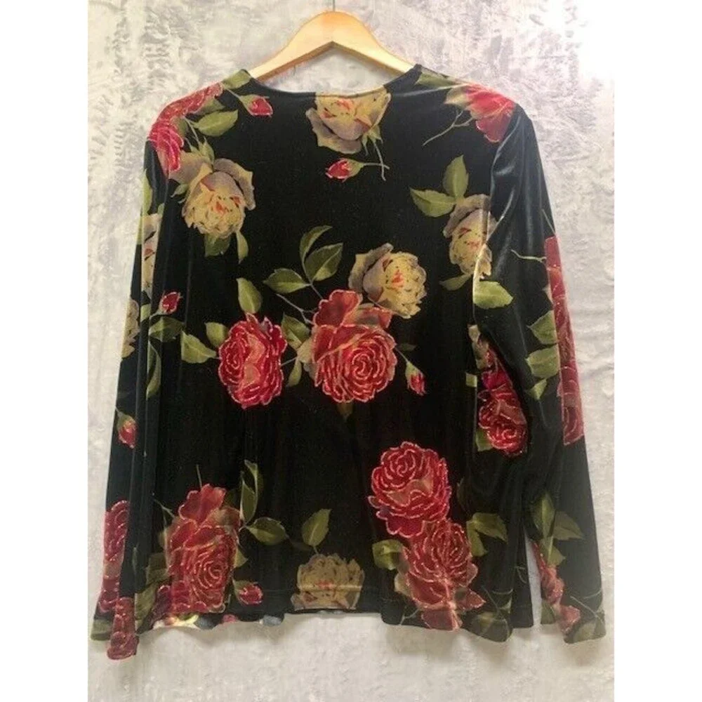 Sweetheart Jeffrey‎ & Dara  Velvet Burnout Red Rose Jacket Size 18W wearable Art